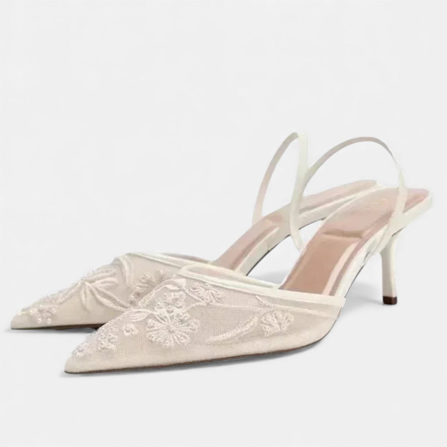 Women's Embroidered Mesh Pointed Toe Slip-On Stiletto Heels