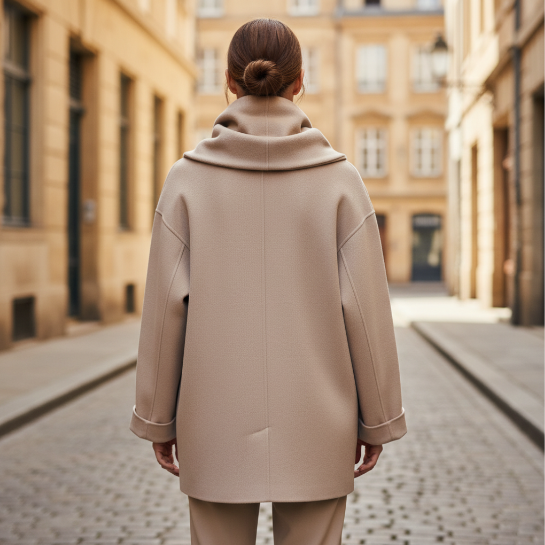 Short Women's Coat Made of High-Quality Material with Hood and Oversized Cape