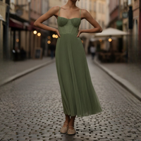 Women's Green Polyester Maxi Dress | Elegant Pleated Sleeveless Summer Gown