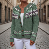Cardigan invernale jacquard verde da donna