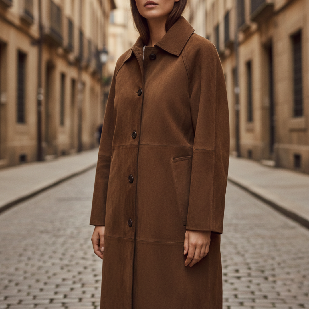 Elegant Long Brown Women's Coat