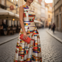 Abito senza maniche da donna in poliestere vivace | Elegante motivo geometrico