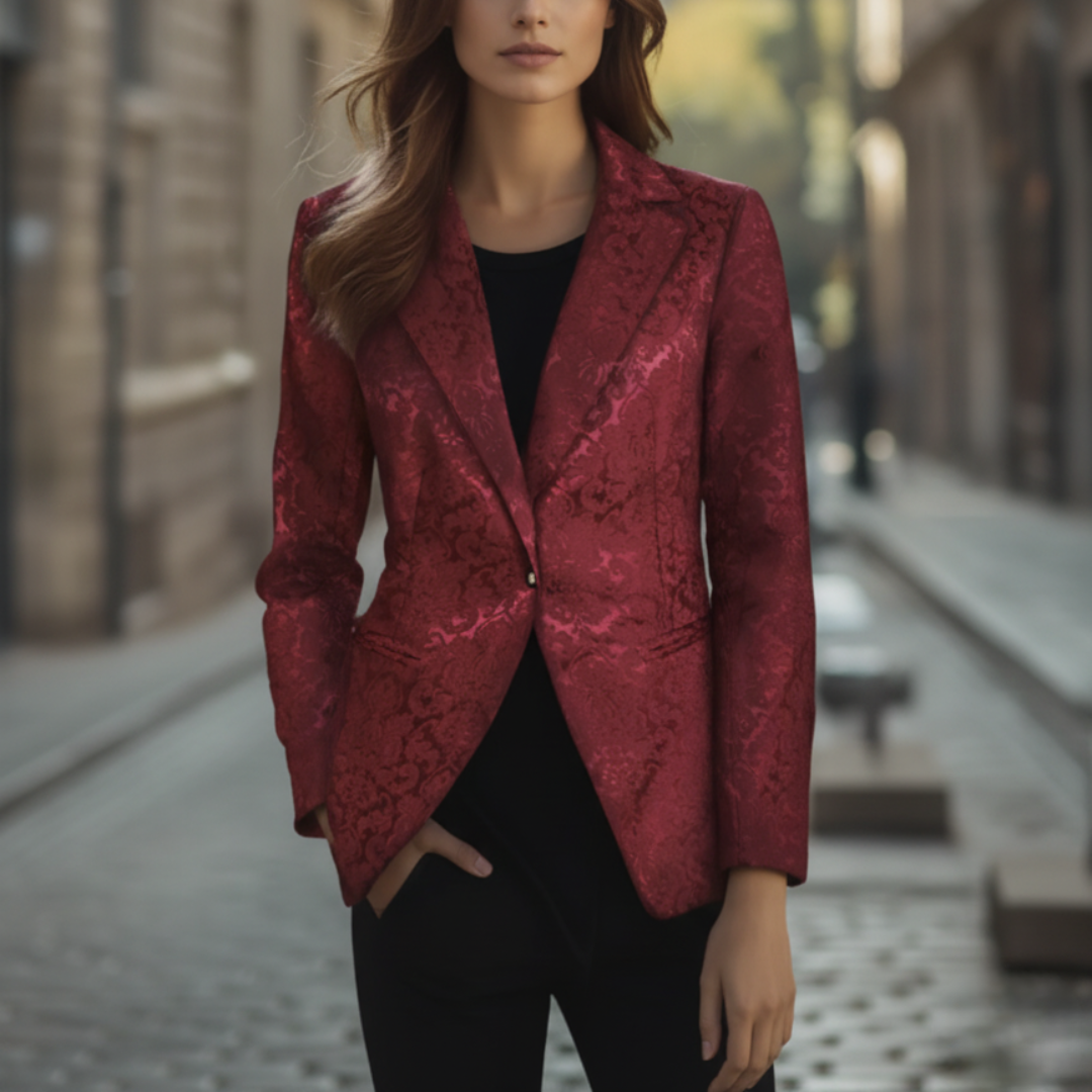 Blazer rosso da donna in tessuto elegante con bottoni