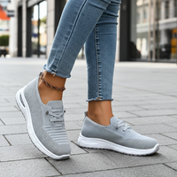 Sneakers da donna grigie in mesh traspirante senza lacci