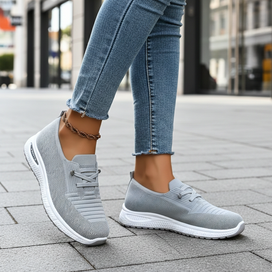 Women's Gray Breathable Mesh Slip-On Sneakers