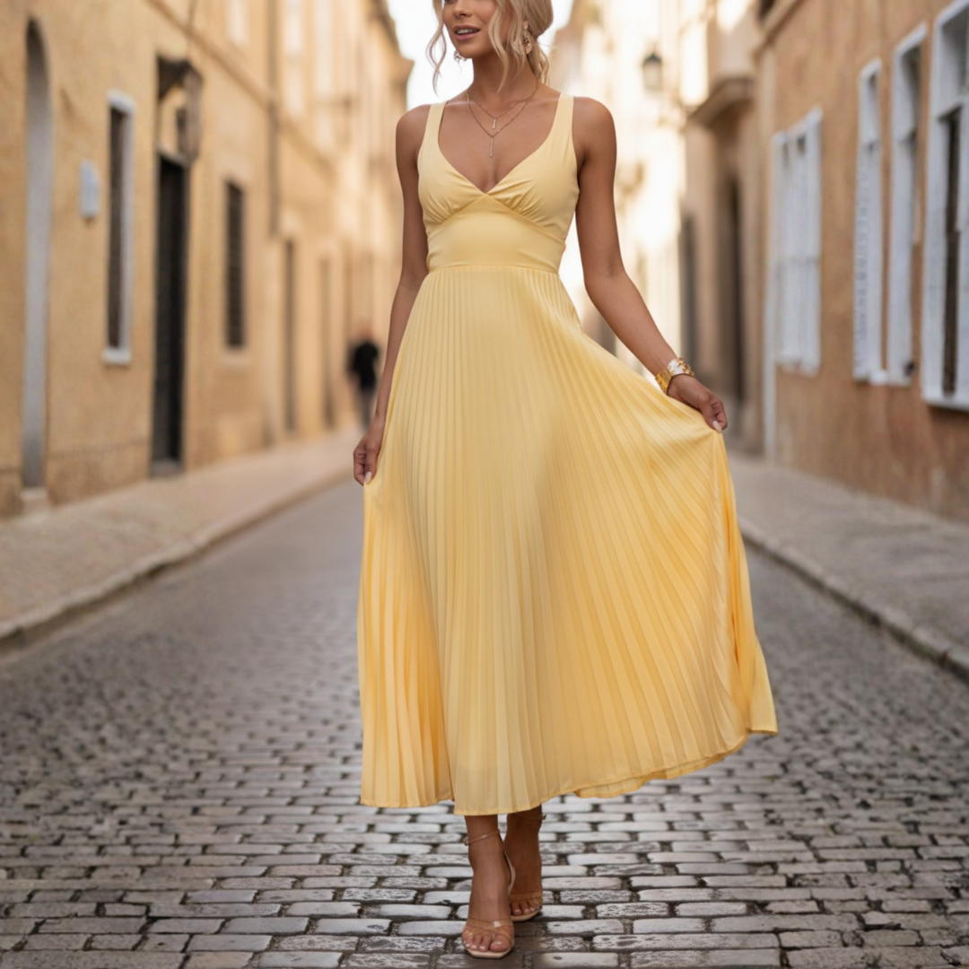 Women's Yellow Pleated Dress
