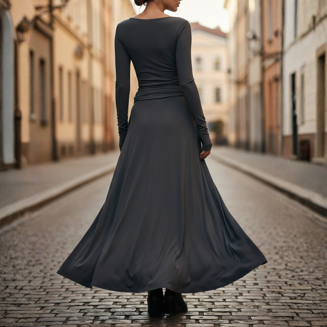 Women's Slim Fit Maxi Dress with Side Knot and Long Sleeves