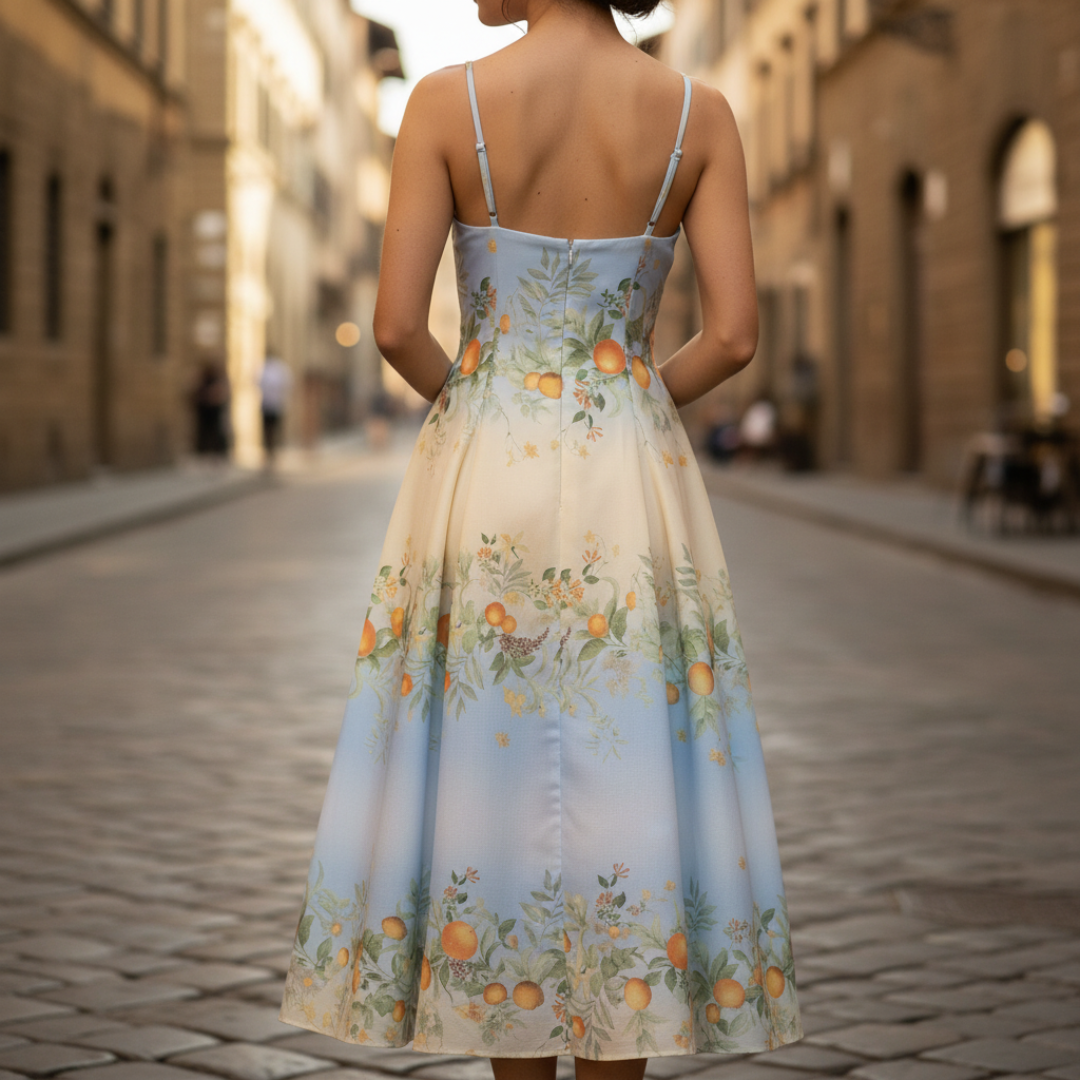 Floral Midi Dress for Women with Thin Straps