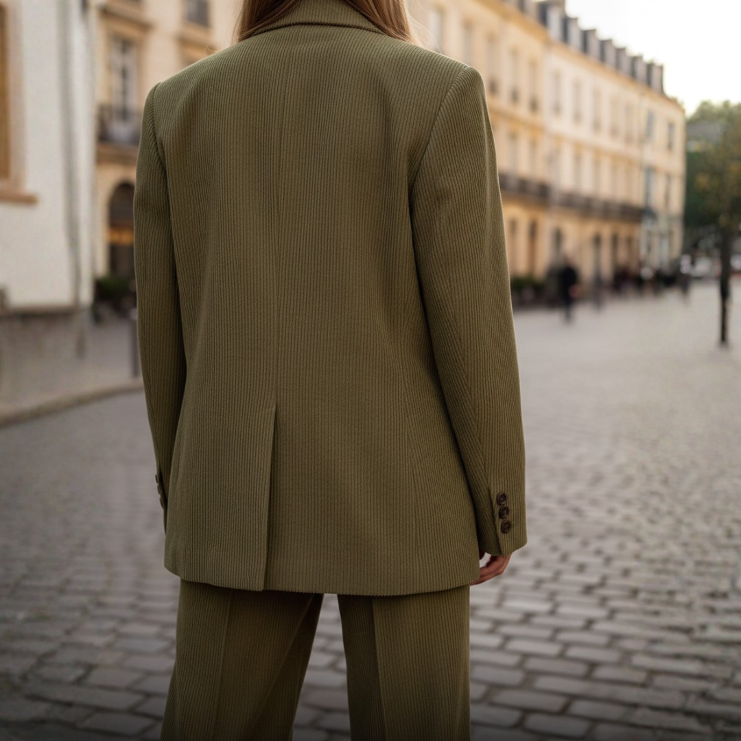 Women's Wool Suit with Single-Breasted Blazer and Wide-Leg Trousers