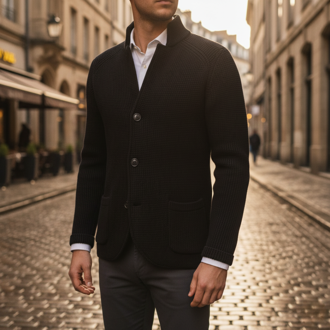 Men's Double-Breasted Coat with High Collar