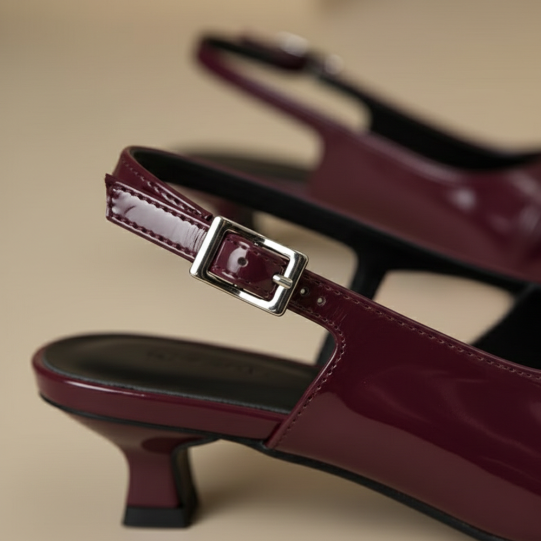 Pointed Toe Slingback Pumps with Block Heel and Buckle for Women