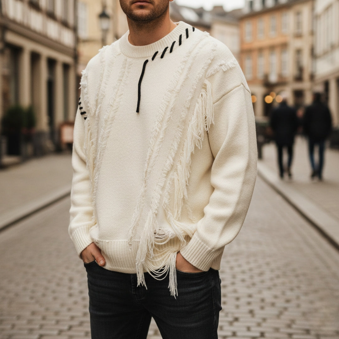 Oversized Men's Sweater with Ripped Details