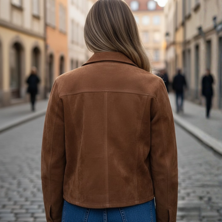 Women's Brown Soft Material Jacket with Buttons