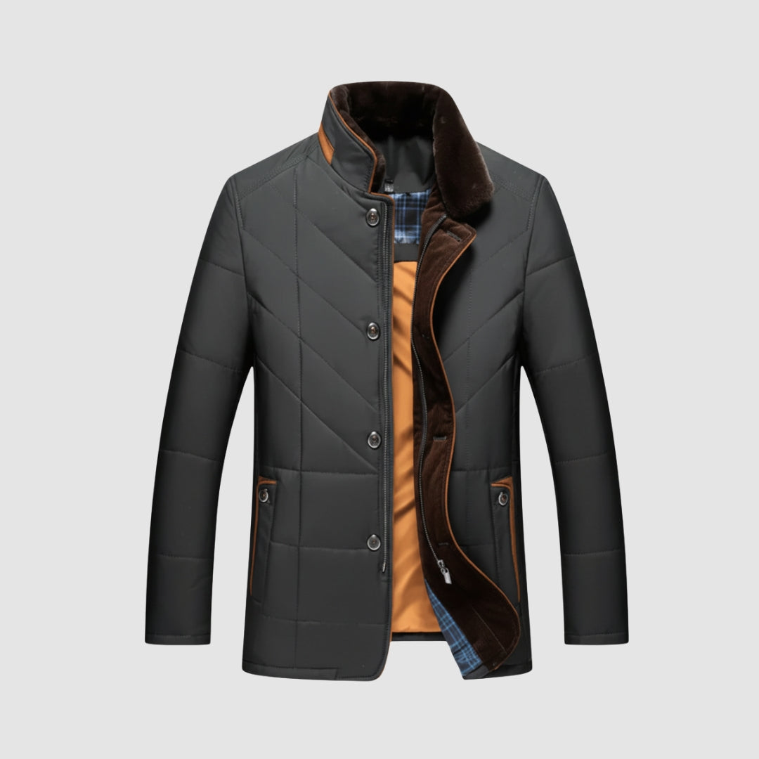 Brown Quilted Jacket with Velvet Collar
