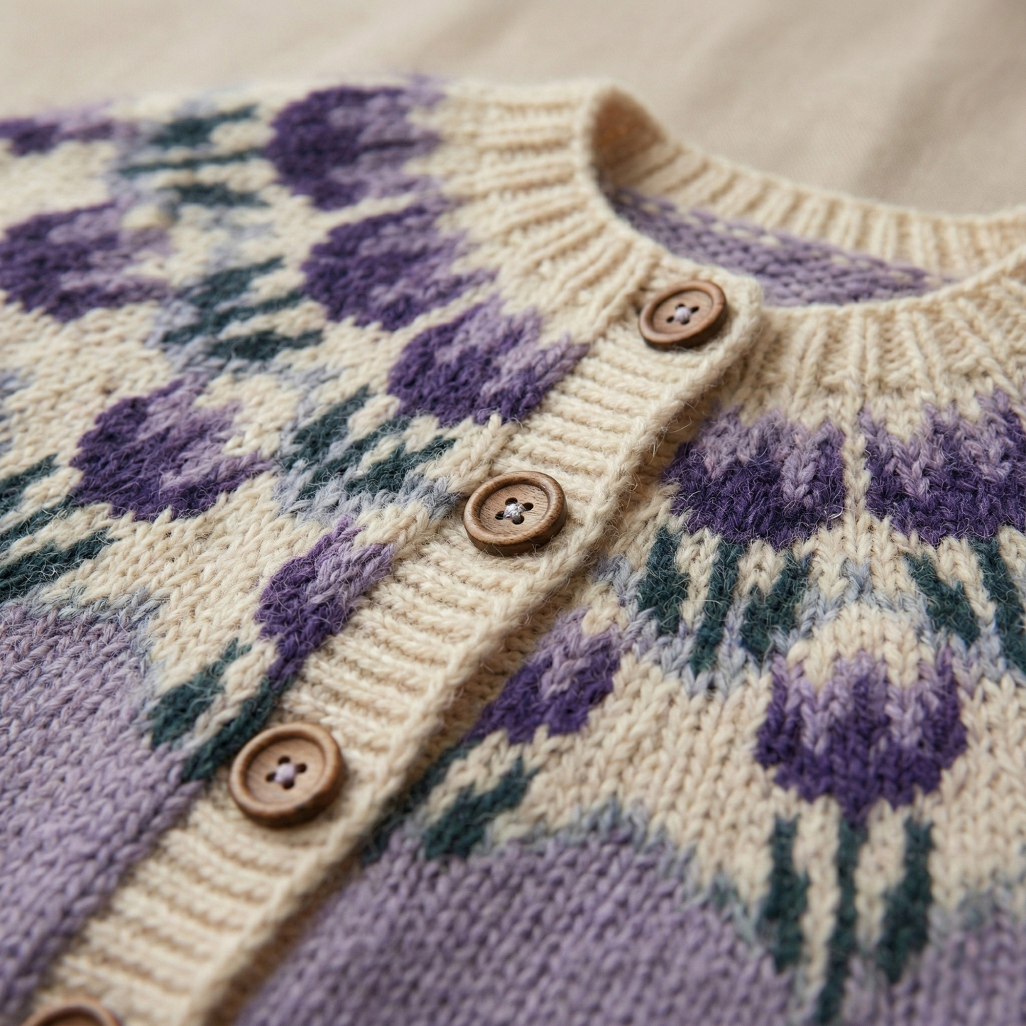 Women's Purple Floral Jacquard Cardigan