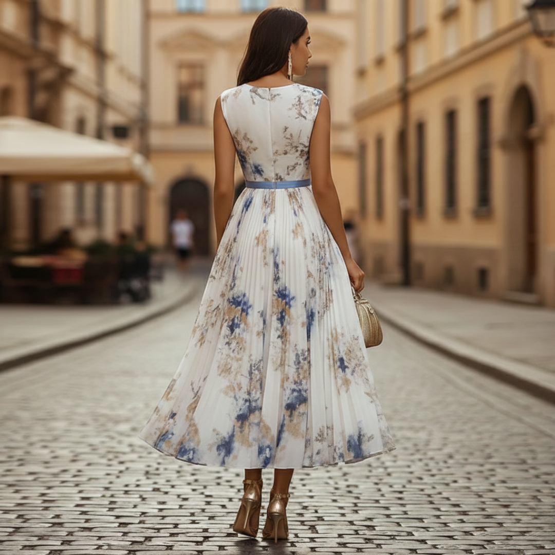 Long Ceremony Dress for Women with Deep V-Neck and Pleated White