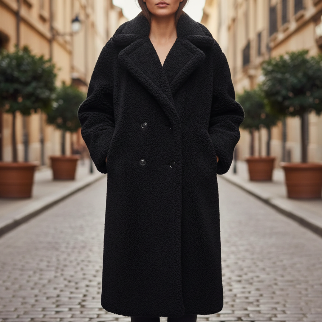 Lungo cappotto teddy da donna in materiale di qualità