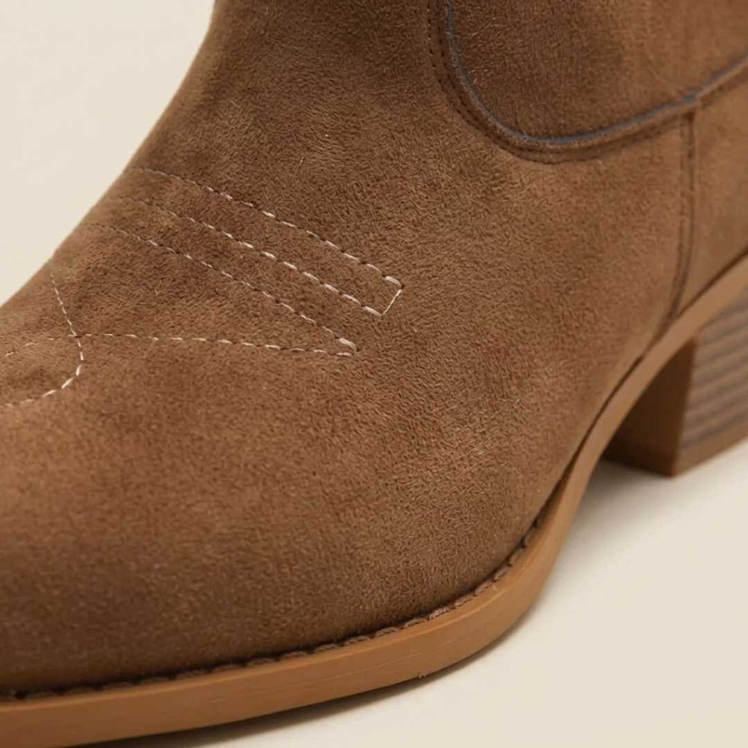 Women's Western Ankle Boots with Embroidery and Medium Heel