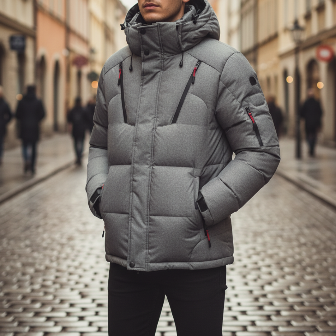Men's Winter Down Jacket with Hood and Zipper