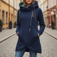 Long Women's Hoodie High-Quality Material Asymmetrical Casual