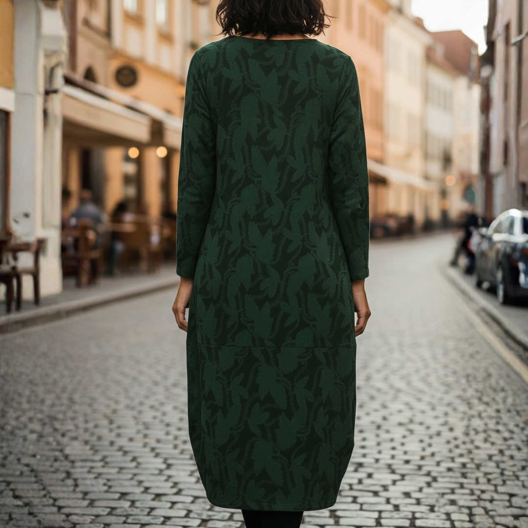 Women's Midi Dress with Long Sleeves and Pockets