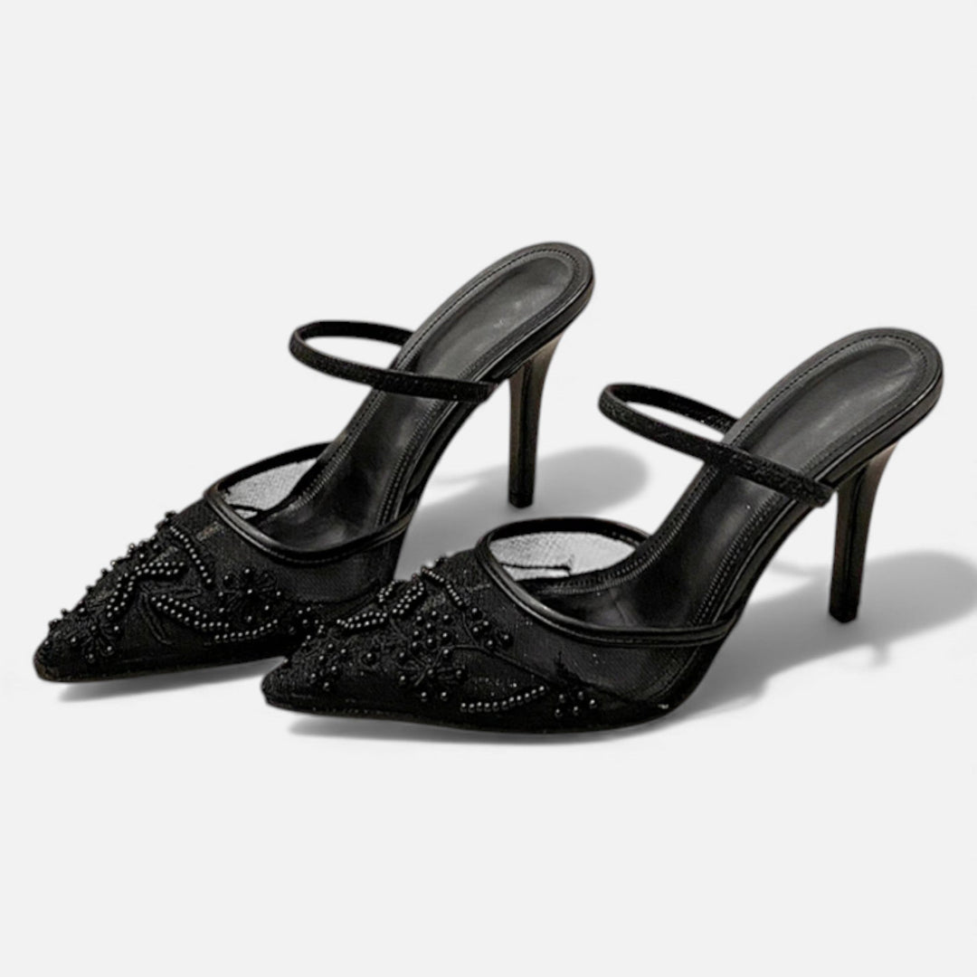 Décolleté da donna in rete ricamata con punta a punta e tacco a spillo slip-on