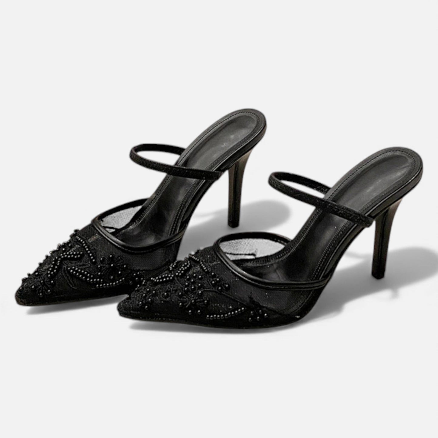 Women's Embroidered Mesh Pointed Toe Slip-On Stiletto Heels