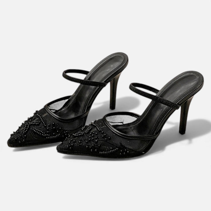 Décolleté da donna in rete ricamata con punta a punta e tacco a spillo slip-on
