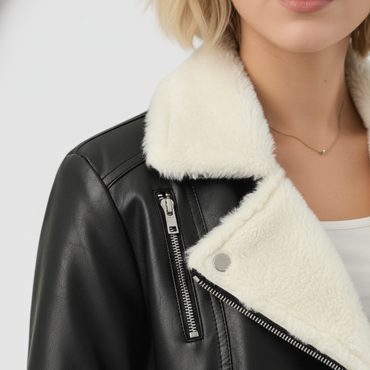 Women's High-Quality Material Jacket with Synthetic Fur Collar
