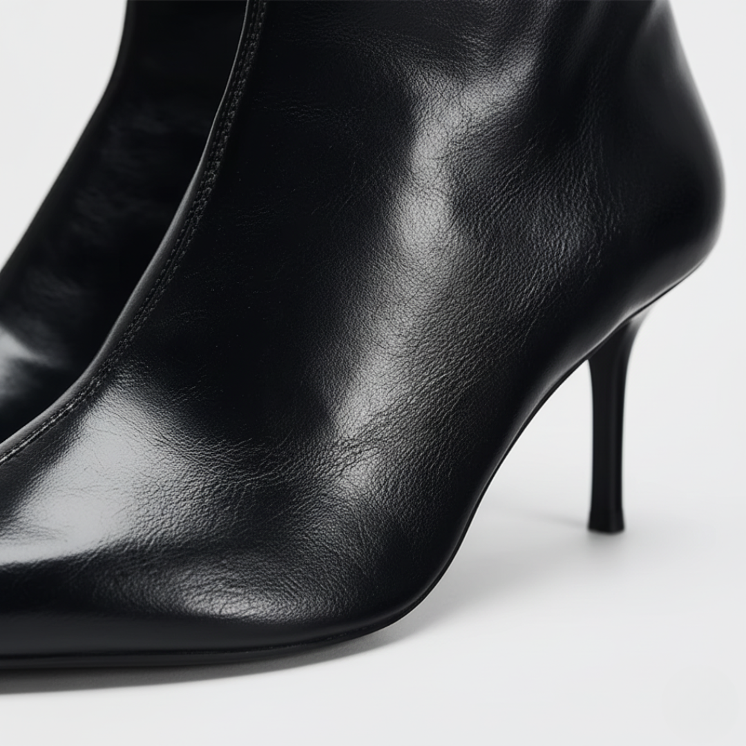 Women's Black Leather Ankle Boots with Heel