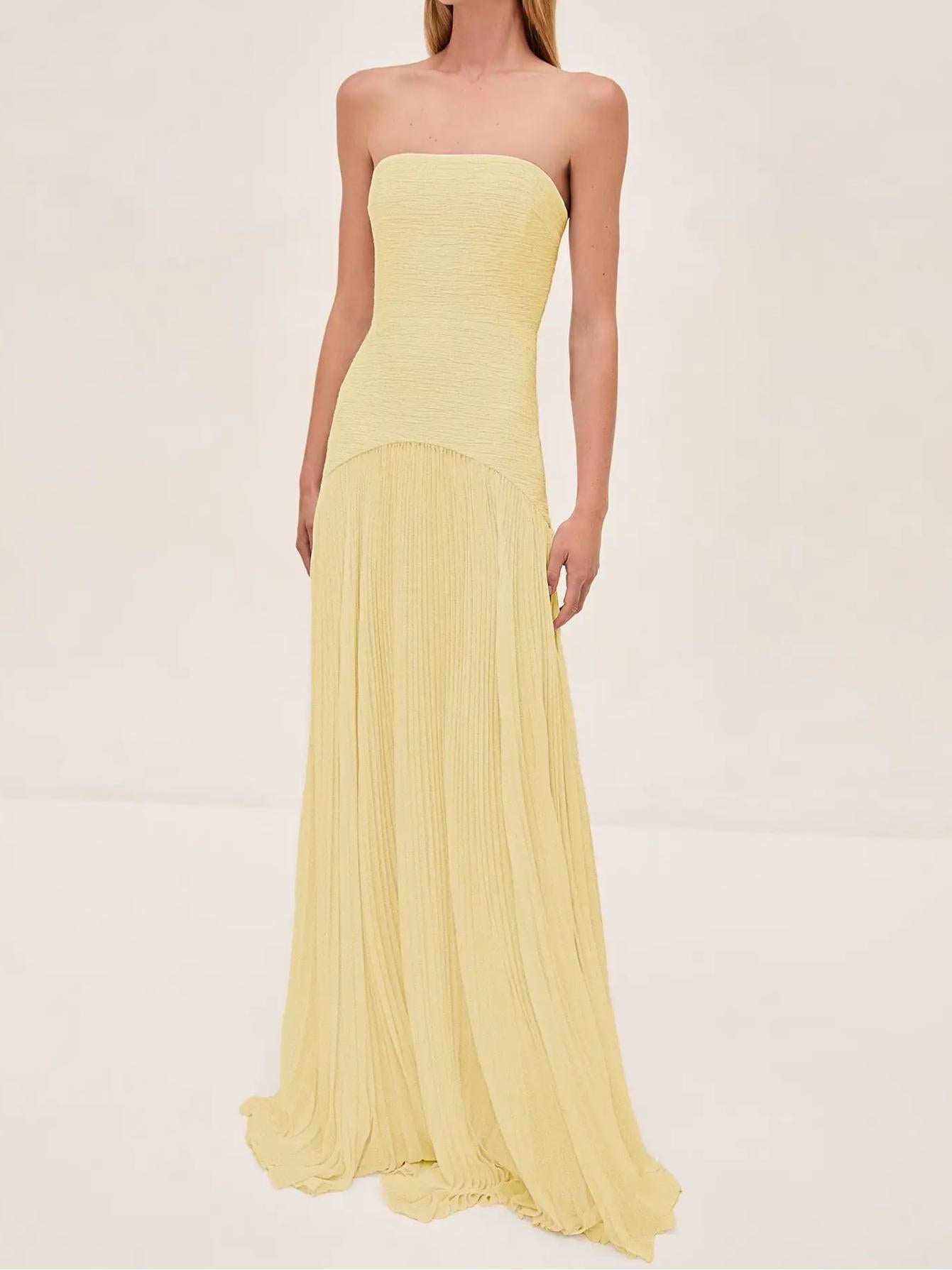 Women's Maxi Strapless Pleated Dress – Elegant