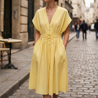 Abito fluente a linea A da donna | elegante abito con scollo a V e maniche corte