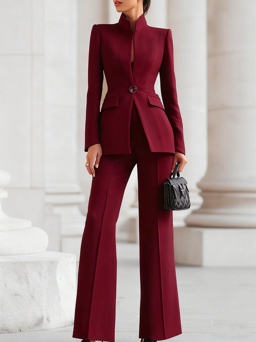 Elegant Slim Fit Blazer and Pants Set for Women with Buttons