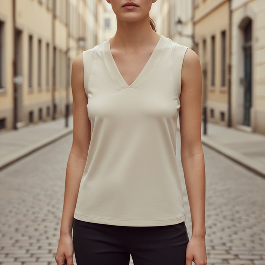 Women's Sleeveless Top with V-Neck and Fitted Design
