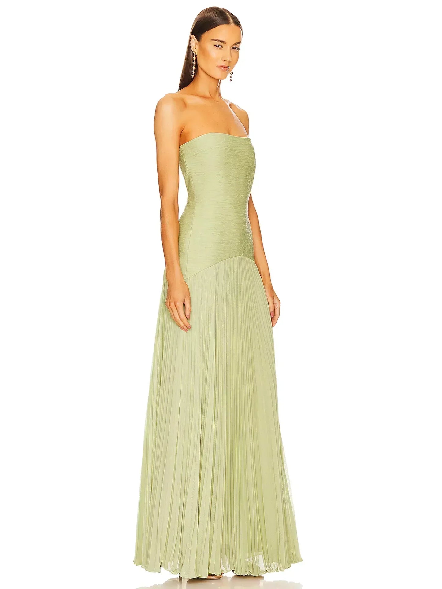 Women's Maxi Strapless Pleated Dress – Elegant