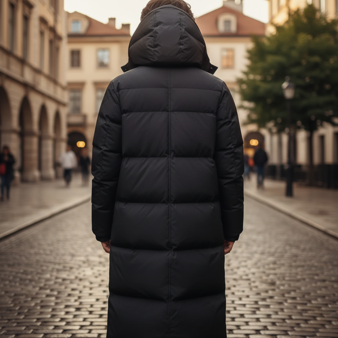 Men's Black Synthetic Material Puffer Jacket