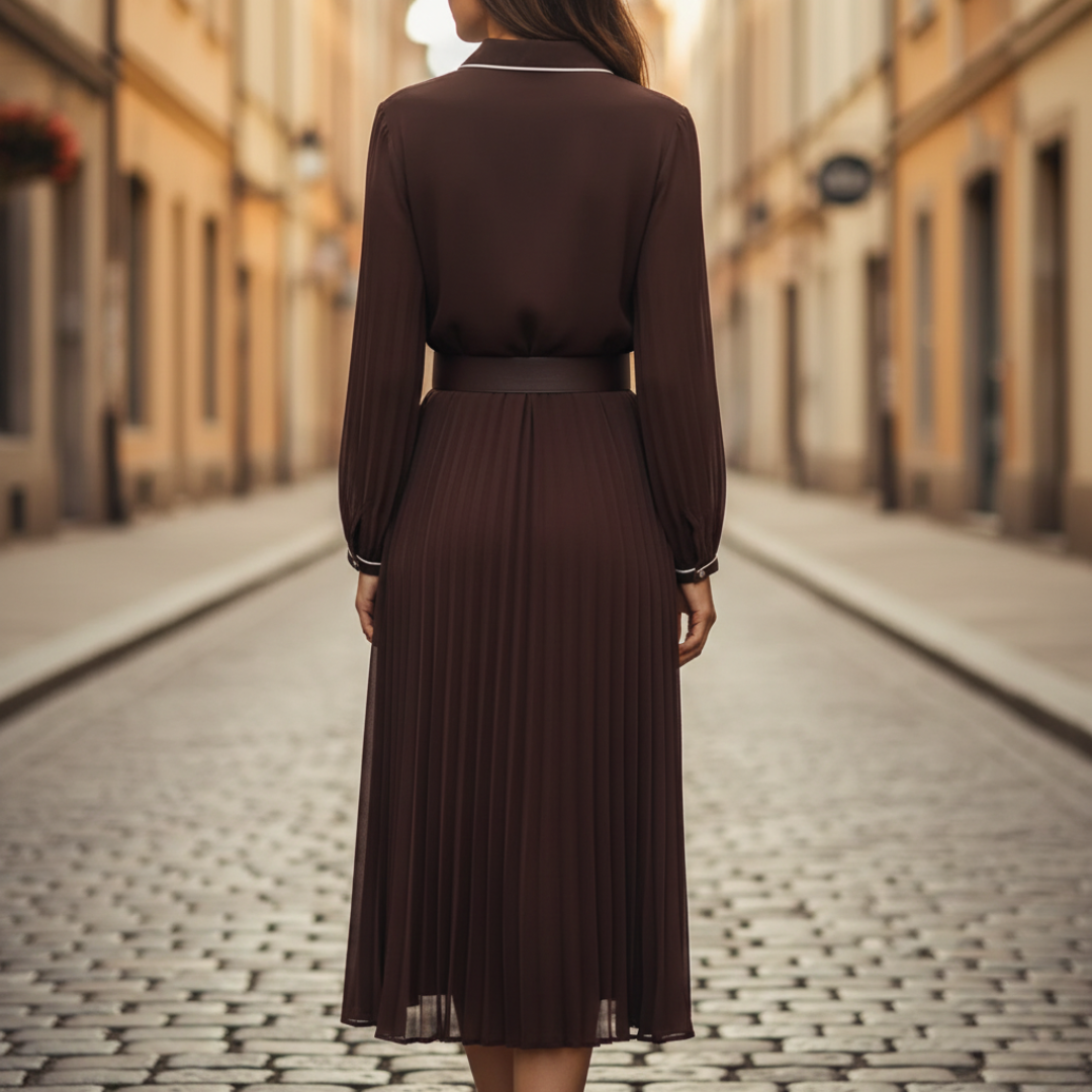 Brown Pleated Long Dress for Women