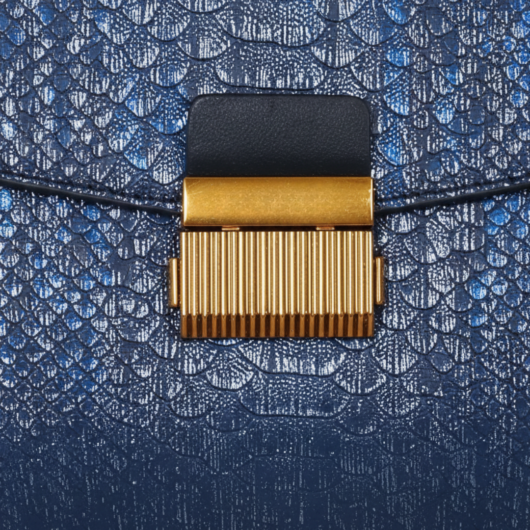 Blue Synthetic Leather Women's Bag with Handles