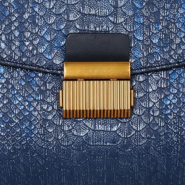 Borsa da donna in pelle sintetica blu con manici