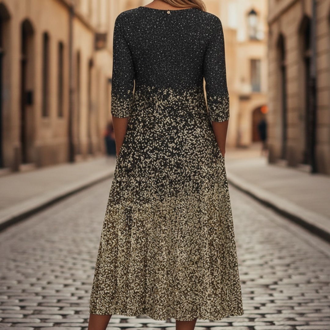 Women's Midi Dress Black Gold Mix