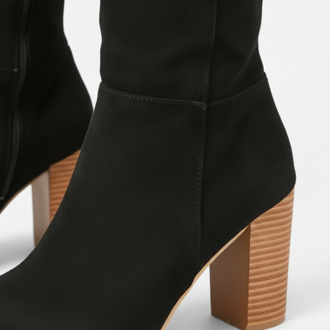 Women's High Knee Square Heel Faux Suede Boots