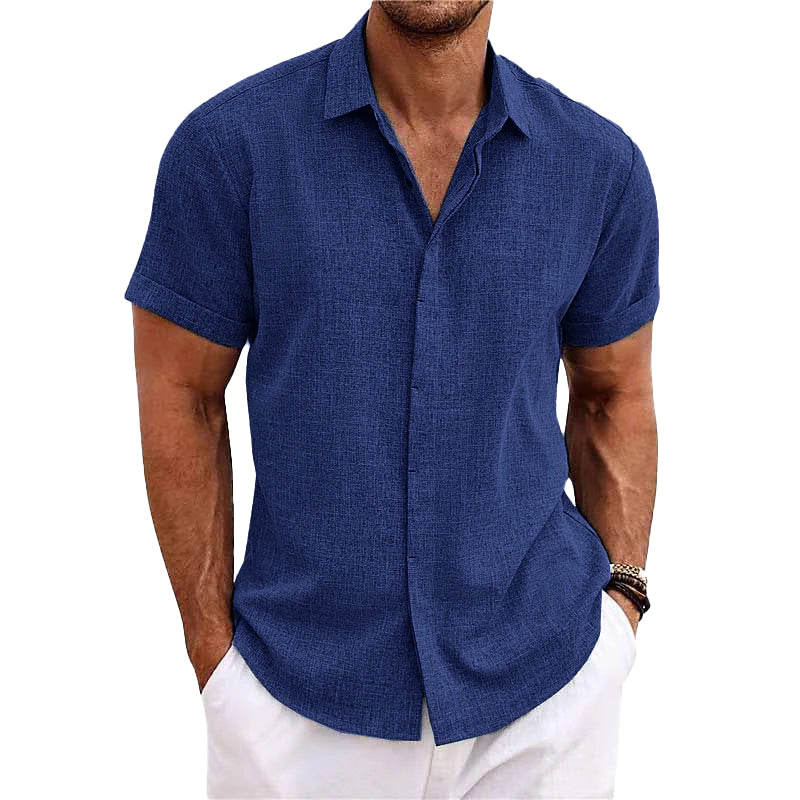 Men's Short Sleeve Linen Button-Up Shirt – Summer