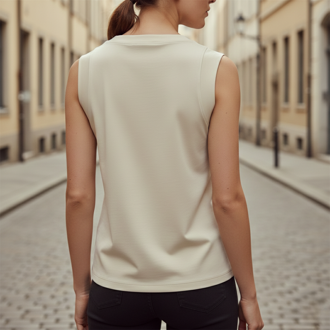 Women's Sleeveless Top with V-Neck and Fitted Design