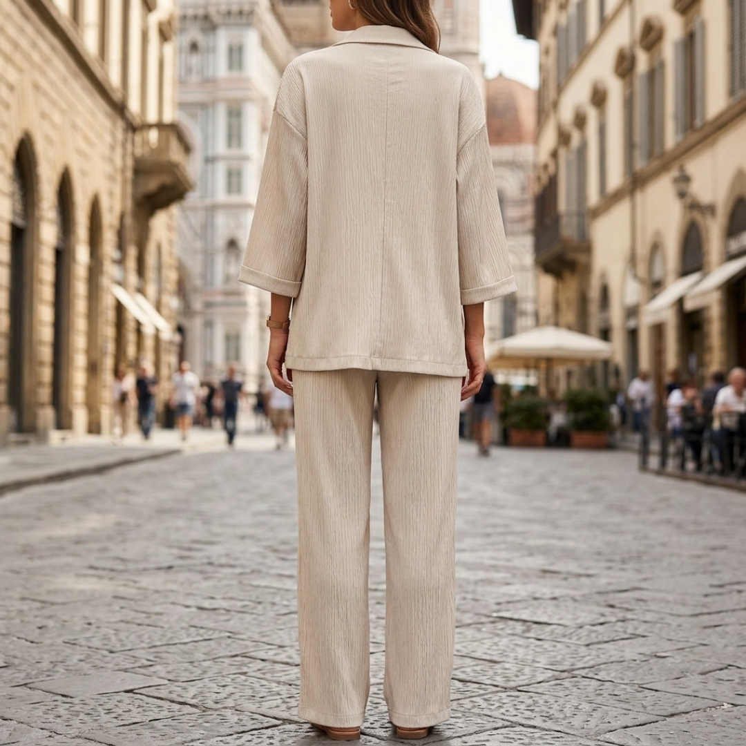 Women's Double-Breasted Blazer and Wide-Leg Pants Set