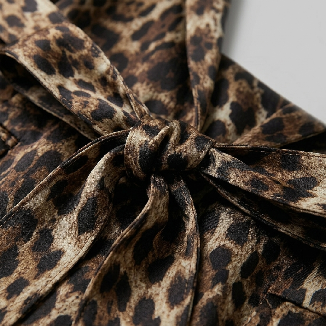 Complete Women's Double-Breasted Blazer with Belt and Leopard Print Pants