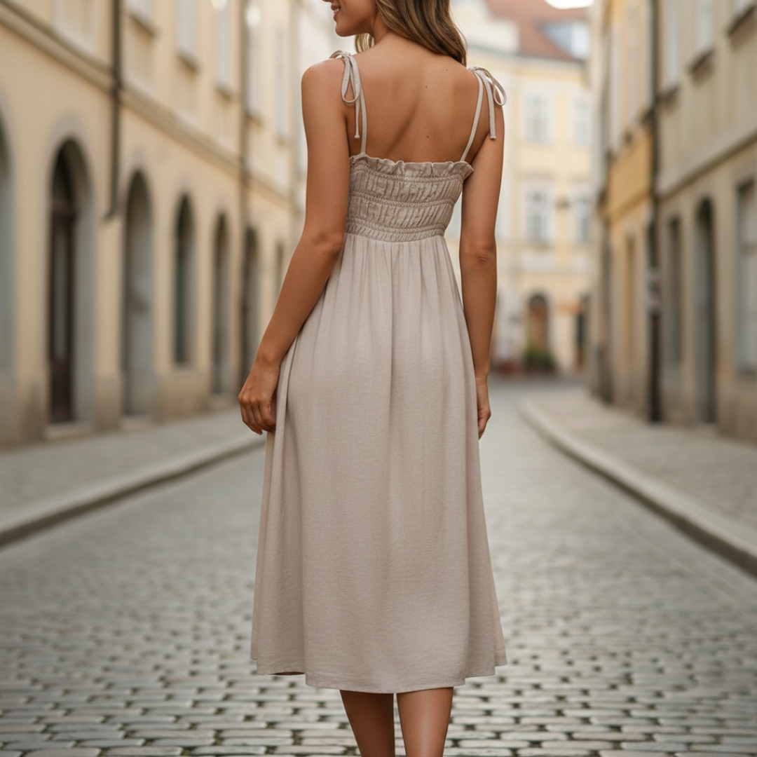 Summer Midi Dress with Ruffled Bodice