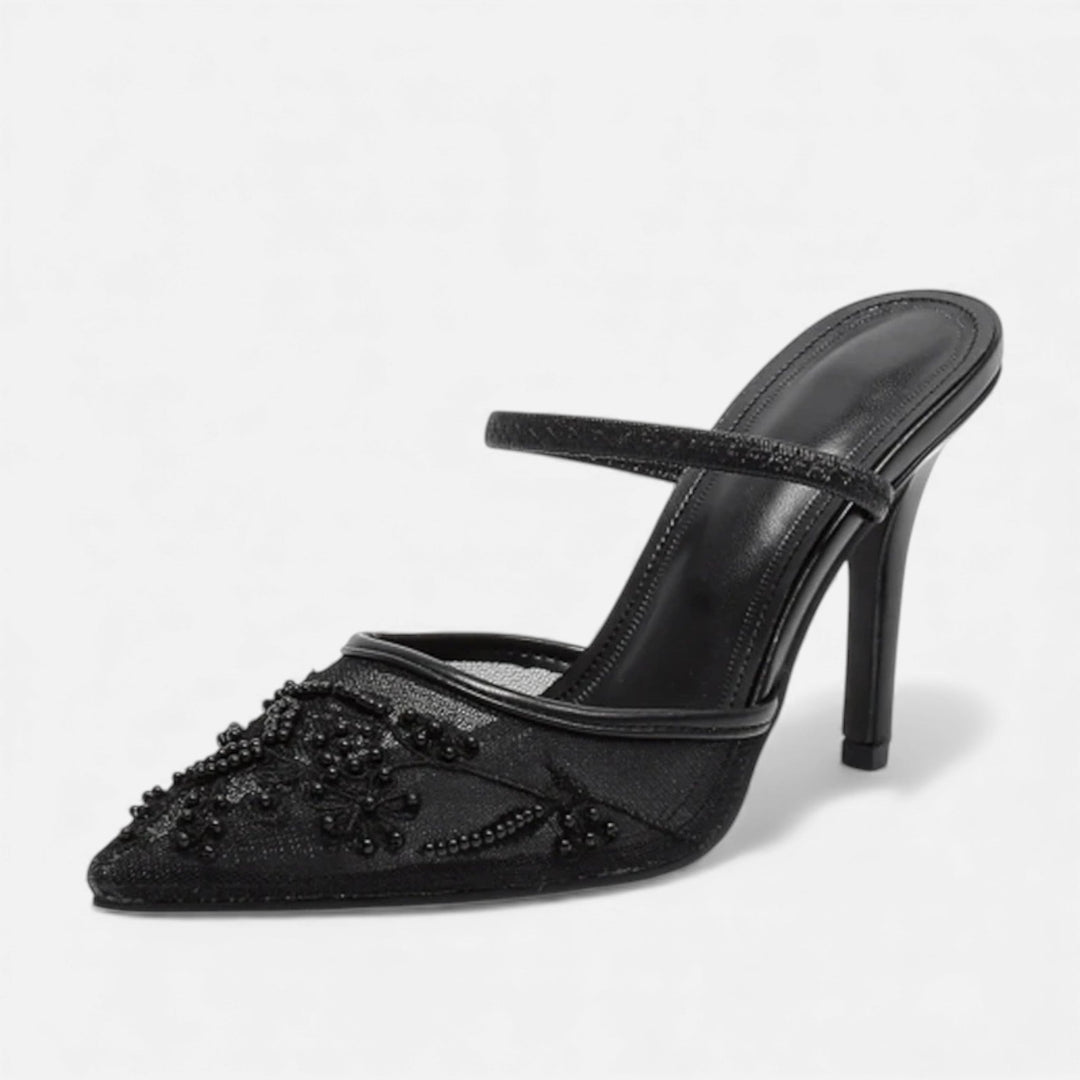 Décolleté da donna in rete ricamata con punta a punta e tacco a spillo slip-on