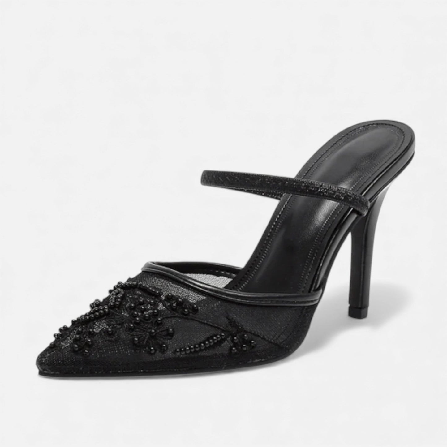 Women's Embroidered Mesh Pointed Toe Slip-On Stiletto Heels