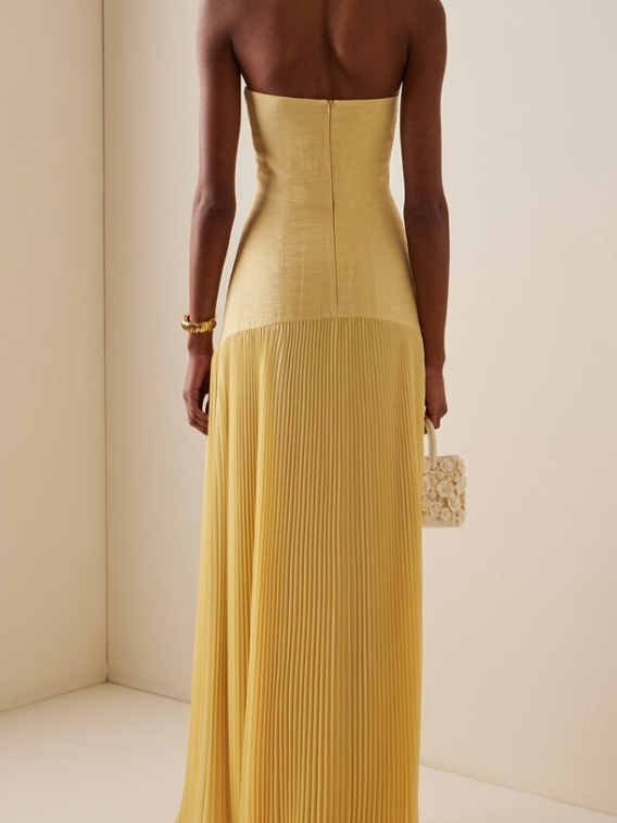 Women's Maxi Strapless Pleated Dress – Elegant