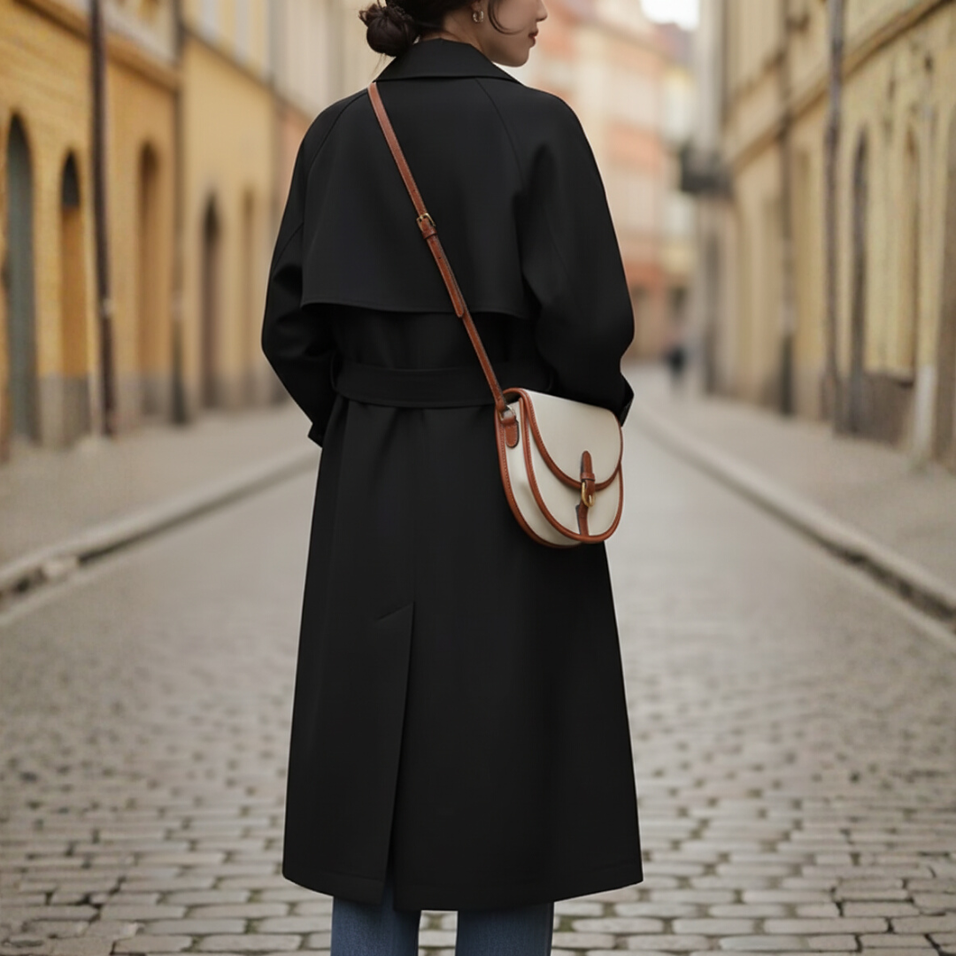 Long Oversized Women's Trench in Lightweight Fabric